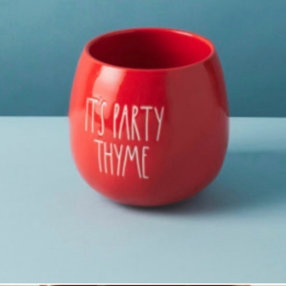 Rae Dunn round red orange Its Party Thyme planter